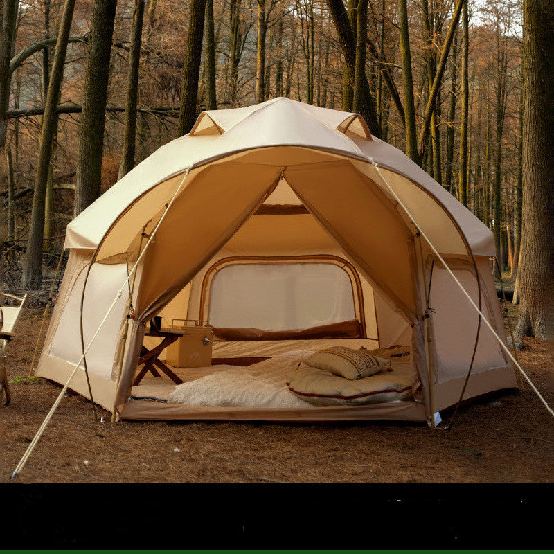 Outdoor thickened rainproof portable folding camping tent beige with bed My Store on Tampa Home & Garden Store
