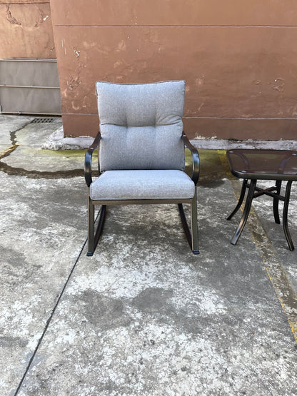 Rocker chair and teapoy outdoor set with medium grey cushions, black metal frames HouseOfZazla on Tampa Home & Garden Store