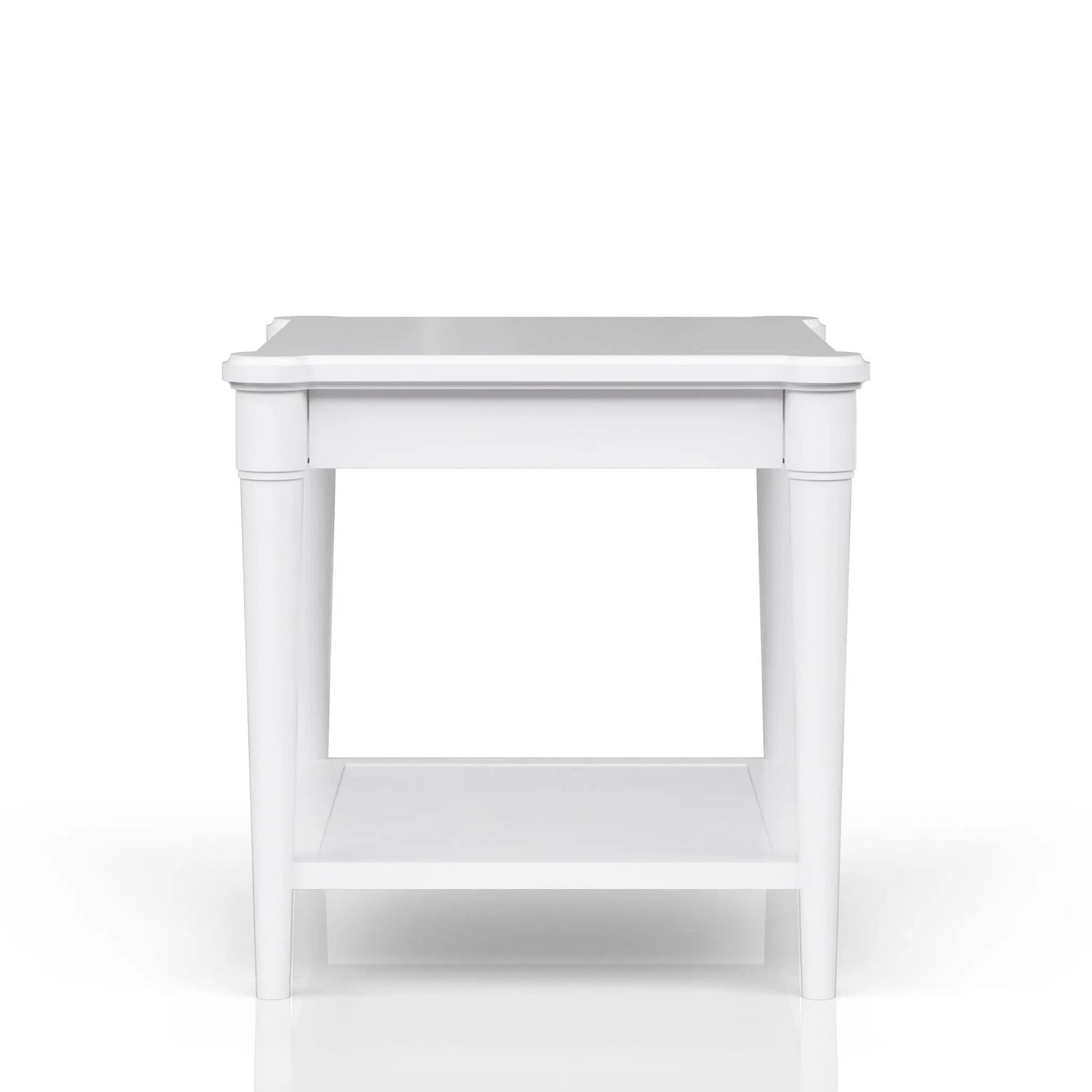 End Table With Storage Drawer, white finish with lower shelf and turned legs on Tampa Home & Garden Store