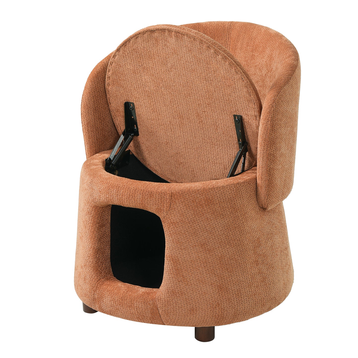 Orange pet-friendly chair by HouseOfZazla with hidden pet nook and storage seat on Tampa Home & Garden Store
