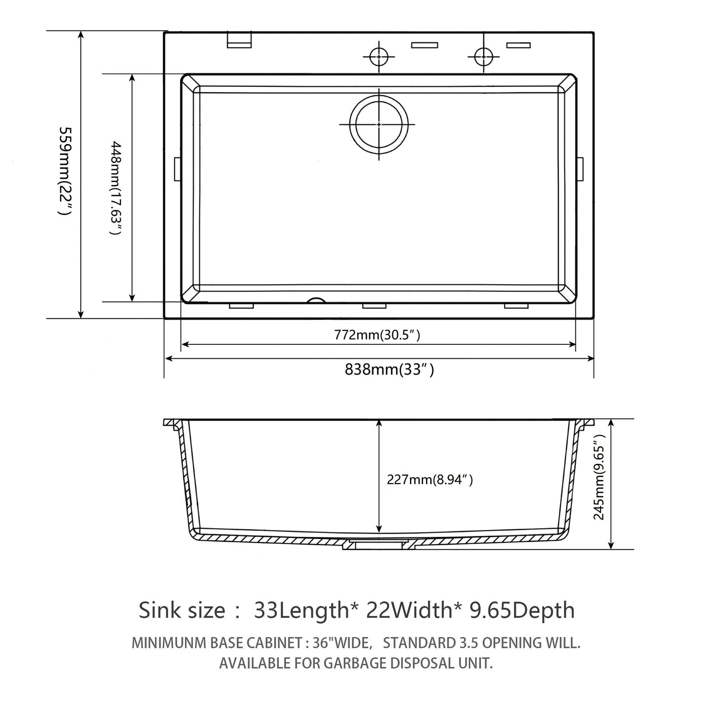 Black Quartz Composite Drop In Kitchen Sink