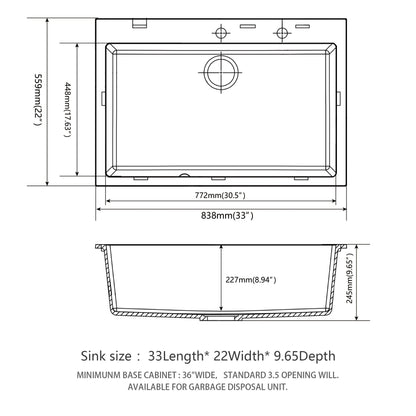 Black Quartz Composite Drop In Kitchen Sink