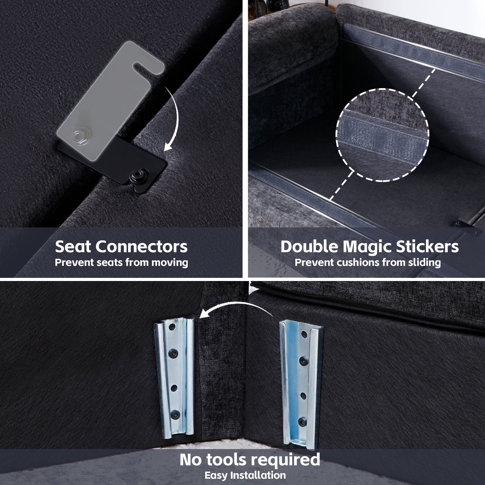 HouseOfZazla black chenille loveseat hardware with seat connectors and double stickers on Tampa Home & Garden Store