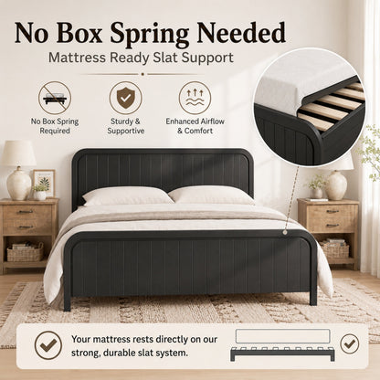 King bed frame with headboard in black, slatted foundation and sturdy rails by HouseOfZazla on Tampa Home & Garden Store