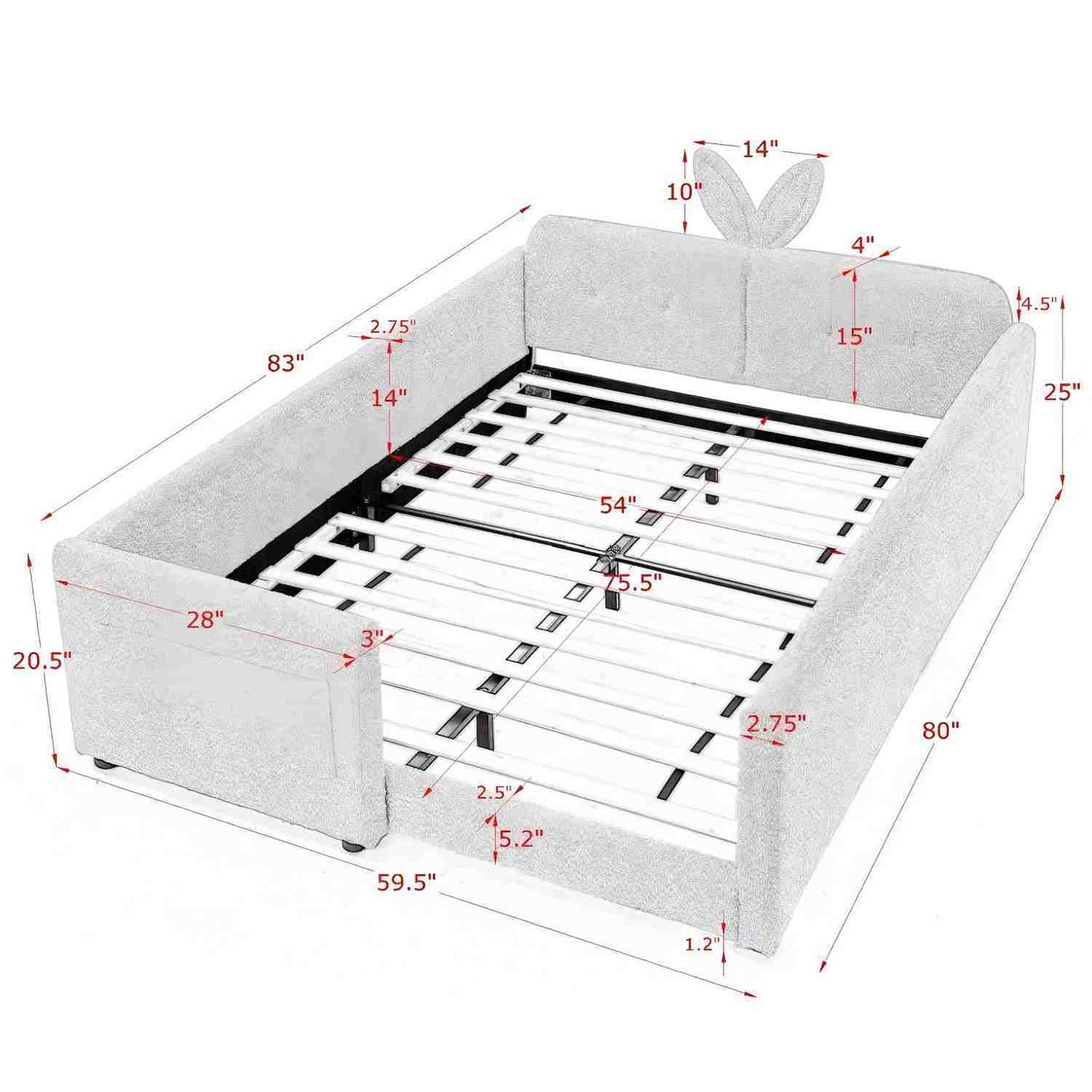 Cute Rabbit Ear Platform Bed and Safety Rail
