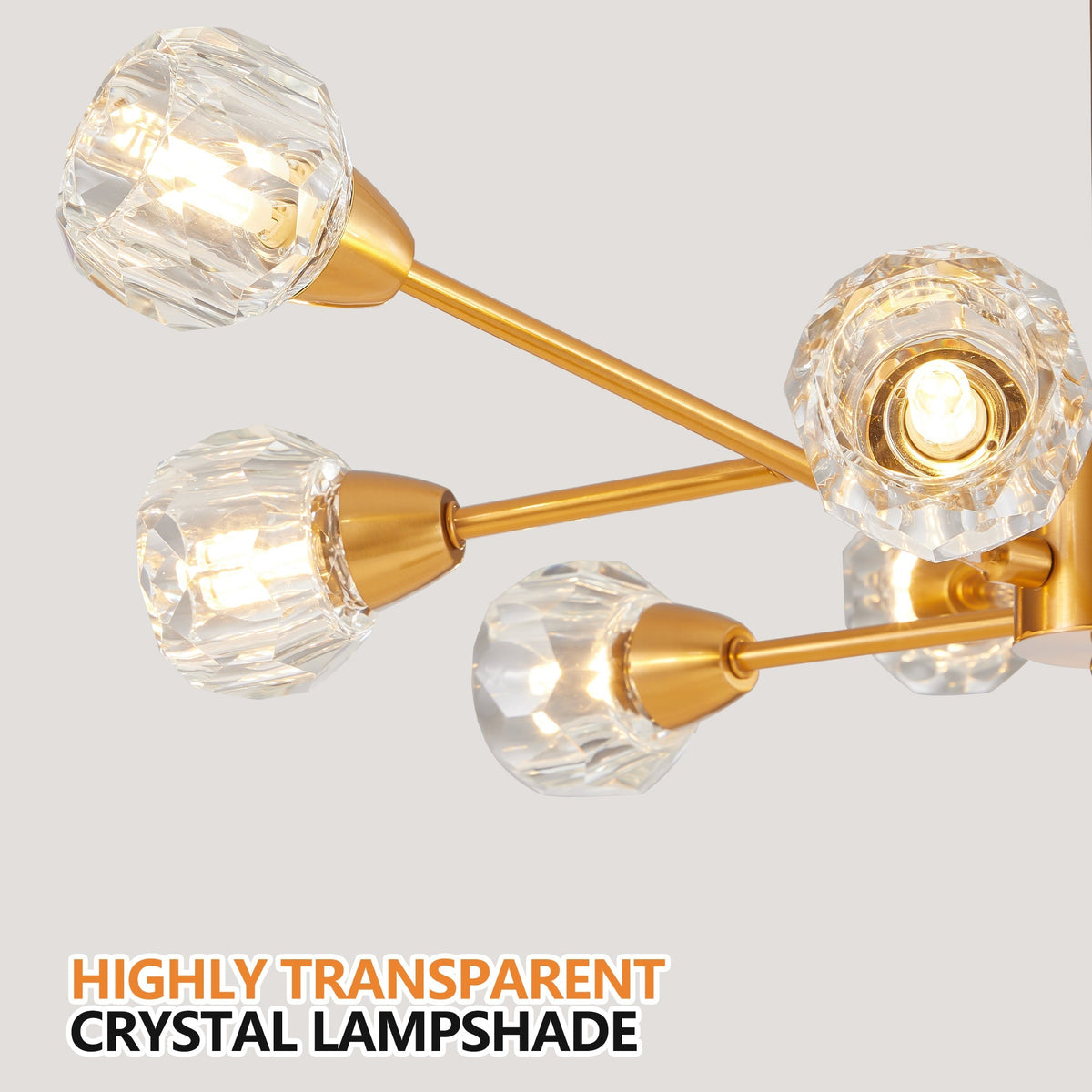 28-inch modern crystal chandelier with gold finish and 9 lights, faceted crystal spheres on Tampa Home & Garden Store