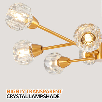 28-inch modern crystal chandelier with gold finish and 9 lights, faceted crystal spheres on Tampa Home & Garden Store