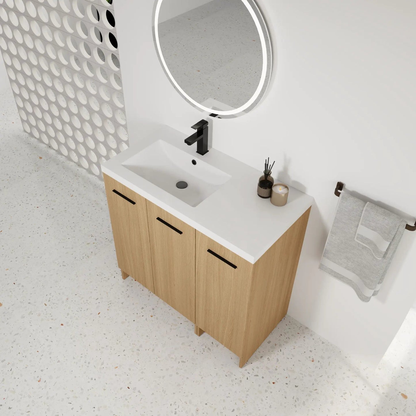 Wall Mounted Floating Vanity with Sink, 3 Doors