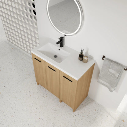 Wall Mounted Floating Vanity with Sink, 3 Doors