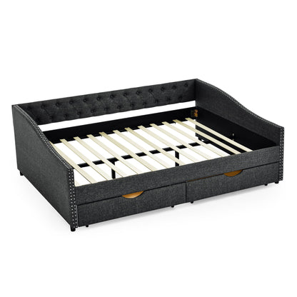 Upholstered Tufted Daybed with Storage Drawers
