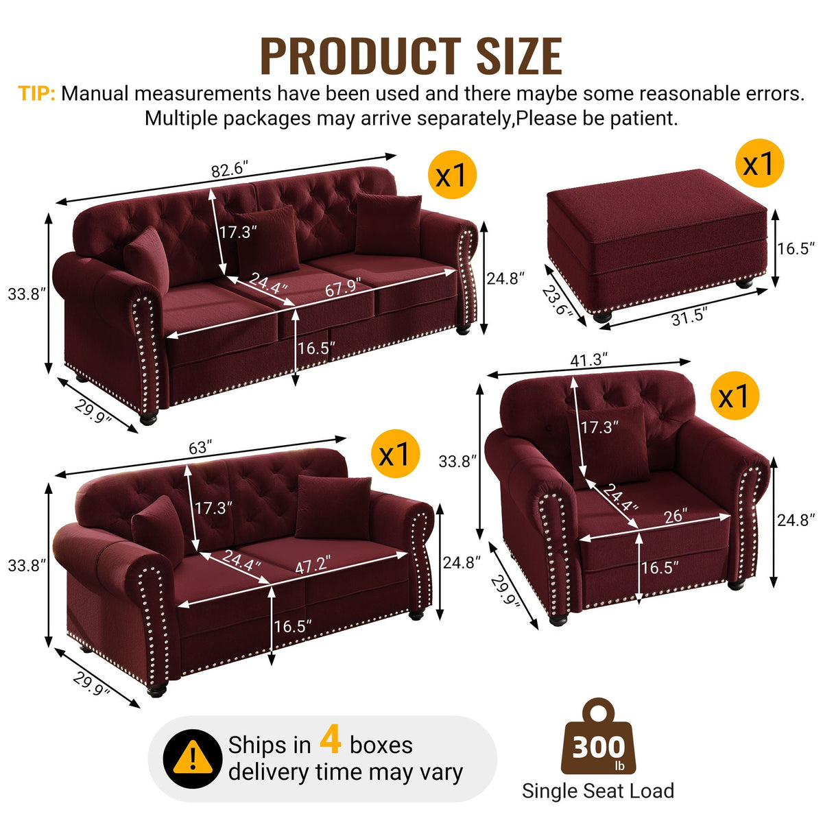 Upholstered Sofa Set with Nailhead and Pillows