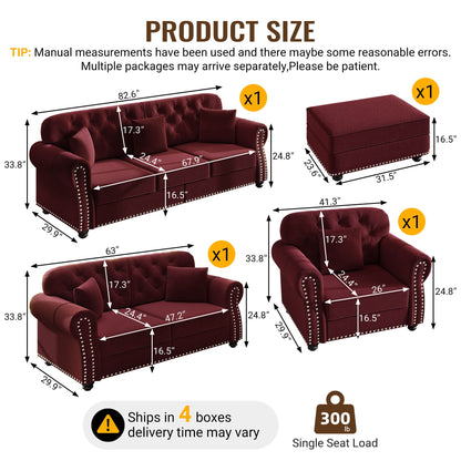 Upholstered Sofa Set with Nailhead and Pillows