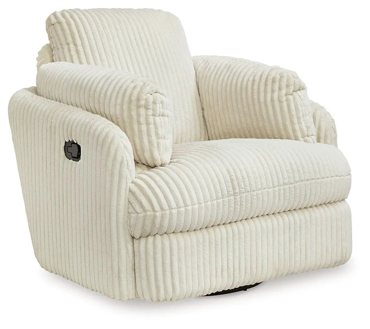 Tie-breaker Swivel Glider Recliner cream corduroy with channel ridges Unique Piece Furniture on Tampa Home & Garden Store