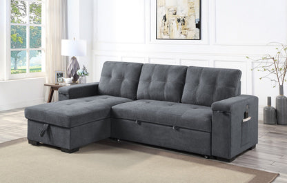 Toby Woven Fabric Reversible Sleeper Sectional Sofa in charcoal gray with storage chaise on Tampa Home & Garden Store