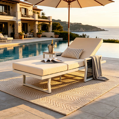 White Iron Outdoor Chaise Lounge and Cushion