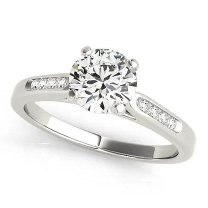 14k white gold engagement ring with 1 cttw round center diamond and single row pave shoulders on Tampa Home & Garden Store