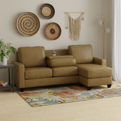 Brown Sofa And Chaise With Usb Charging Console