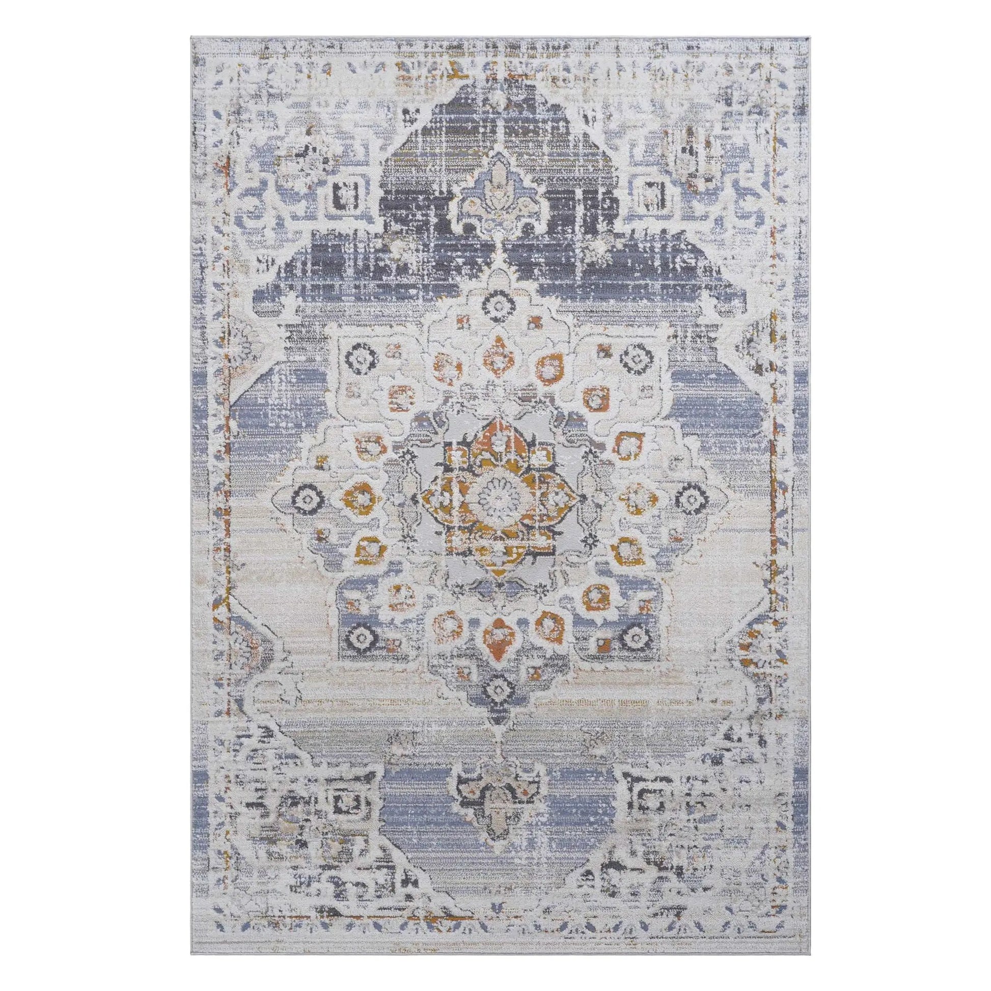 Payas Medallion Rug, distressed gray-blue ivory area rug by Unique Piece Furniture on Tampa Home & Garden Store
