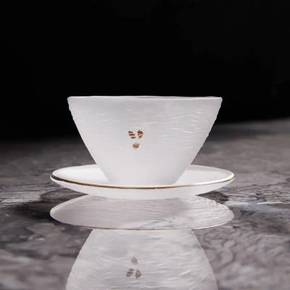 Wood grain ceramic living room vase with white finish and gold-rimmed saucer plate on Tampa Home & Garden Store