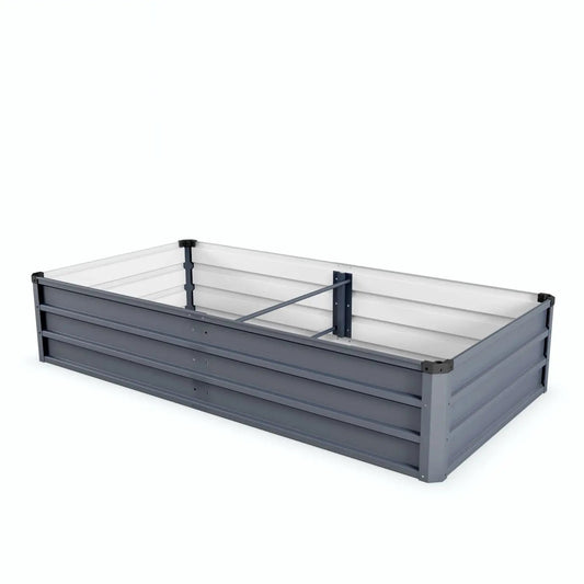 Large outdoor garden bed in gray with white panels and cross brace Unique Piece Furniture on Tampa Home & Garden Store