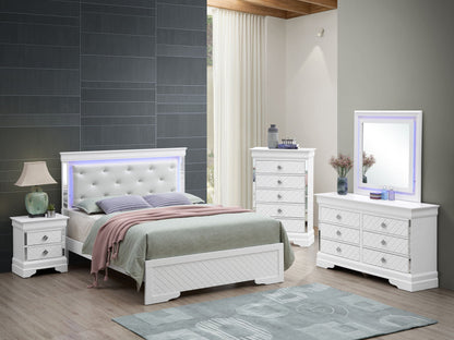 Bed With LED Light Accents Headboard by HouseOfZazla, white tufted upholstered bed on Tampa Home & Garden Store