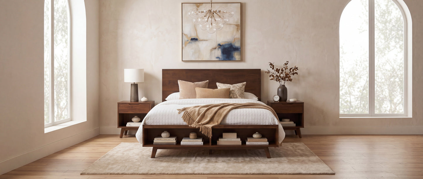 Walnut Queen Platform Bed Frame and Storage