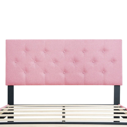 Modern Upholstered Platform Bed Tufted Headboard