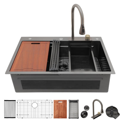 Brushed Waterfall Sink with Faucet and Cup Washer