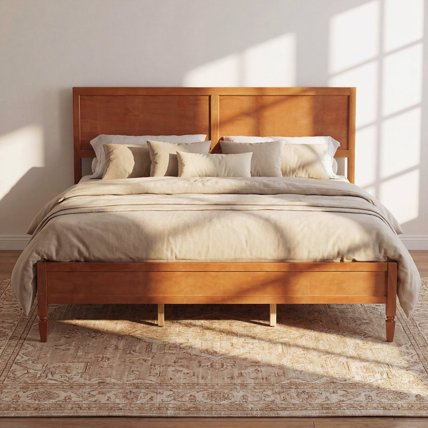 King size wood platform bed with headboard