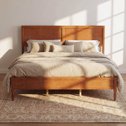 King size wood platform bed with headboard