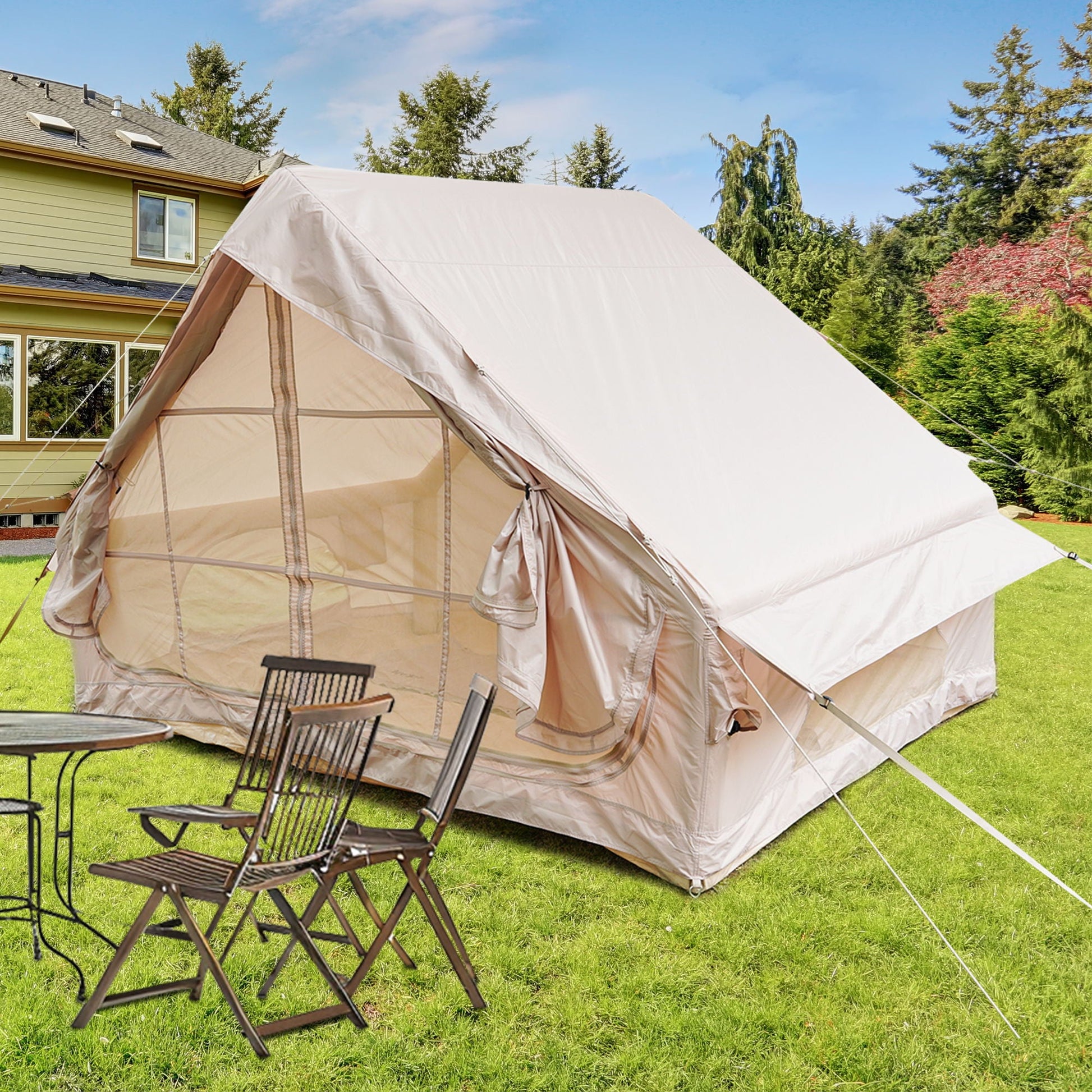 Inflatable glamping tent for 4–6 people, khaki waterproof tent with pump by HouseOfZazla on Tampa Home & Garden Store