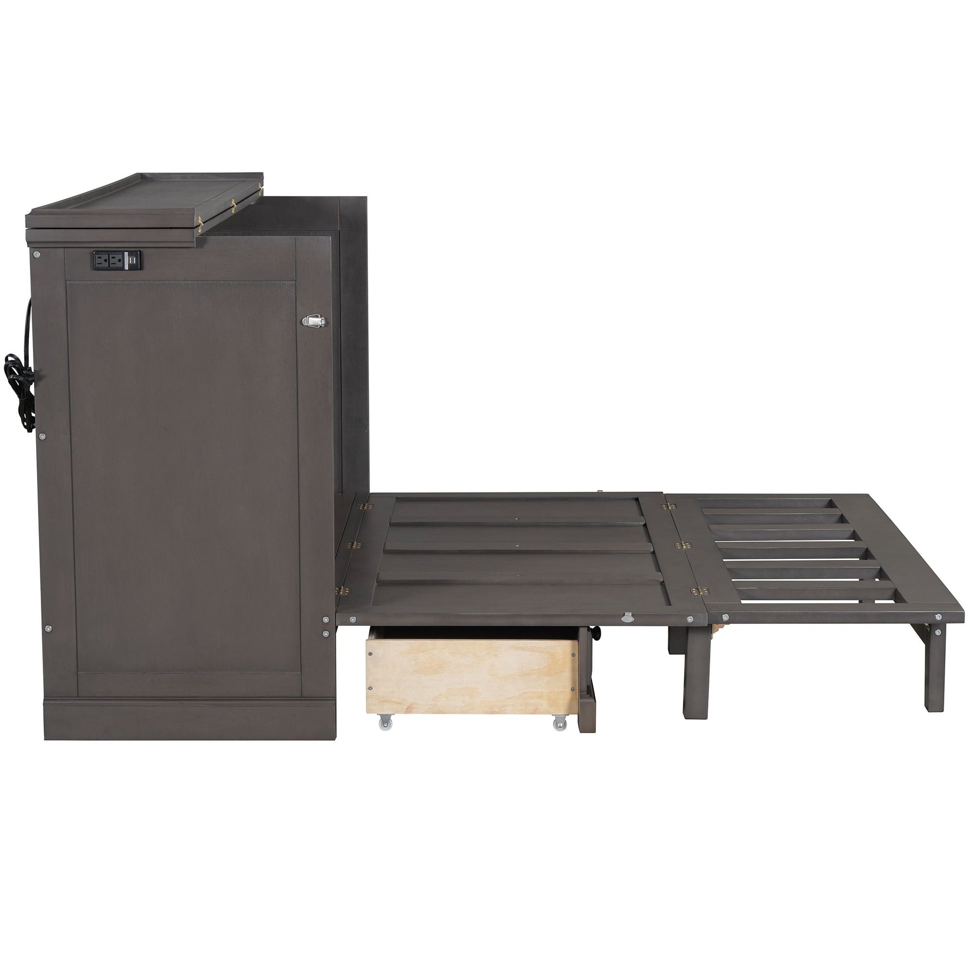 Murphy bed chest cube cabinet in solid pine with charging station and large storage drawer on Tampa Home & Garden Store