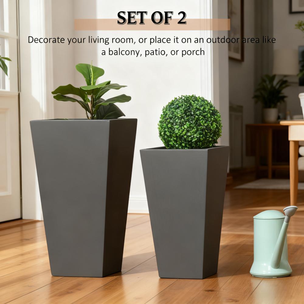Durable & Stackable Plant Pot 2-Pack Planter Set in gray, square tapered planters with topiary nearby on Tampa Home & Garden Store