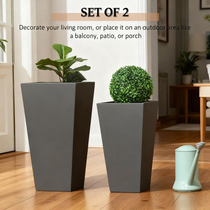 Durable & Stackable Plant Pot 2-Pack Planter Set in gray, square tapered planters with topiary nearby on Tampa Home & Garden Store