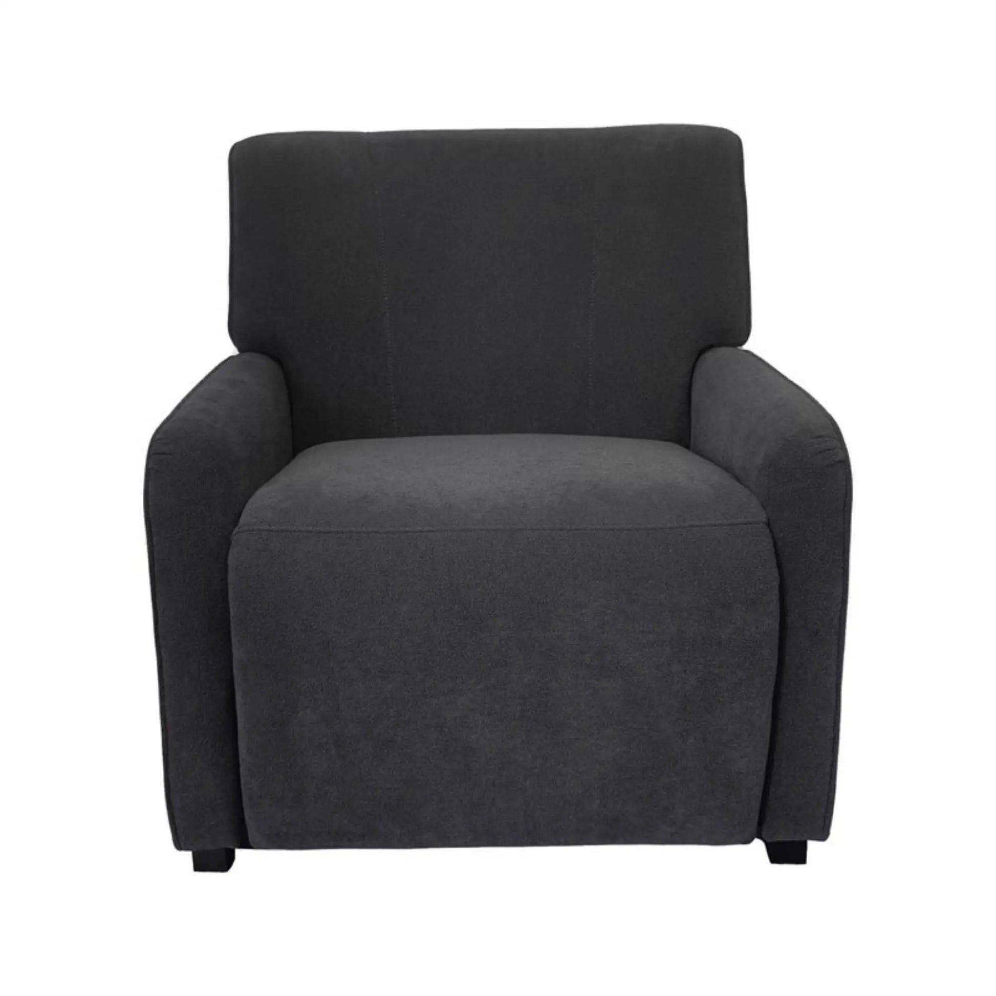 Gray recliner chair with plush cushions, wide armrests, tall back on Tampa Home & Garden Store