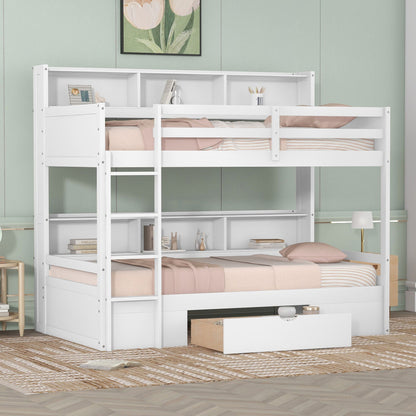 White twin-size bunk bed with built-in shelves beside upper and lower beds, storage drawer on Tampa Home & Garden Store