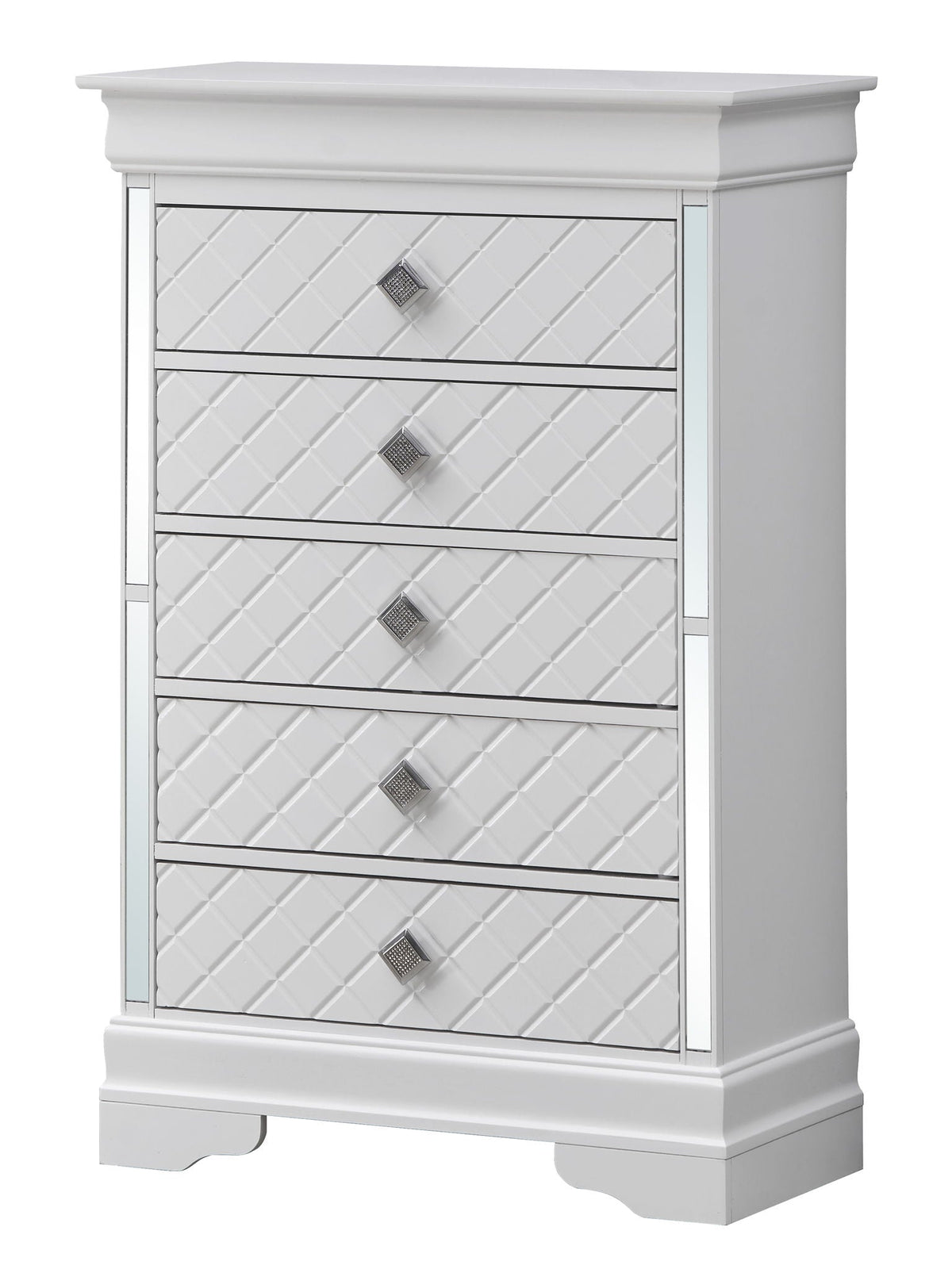 Silver champagne accent chest with embossed X design, 5 drawers, crystal knobs HouseOfZazla on Tampa Home & Garden Store