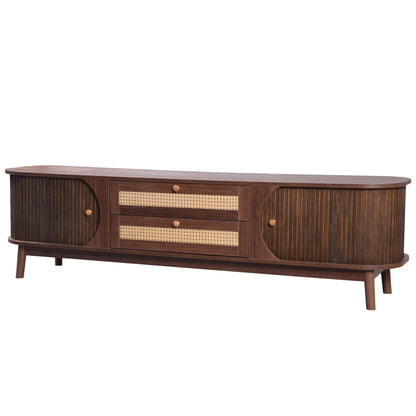 TV stand HouseOfZazla for TVs up to 75 in natural wood with cane panels and sliding doors on Tampa Home & Garden Store