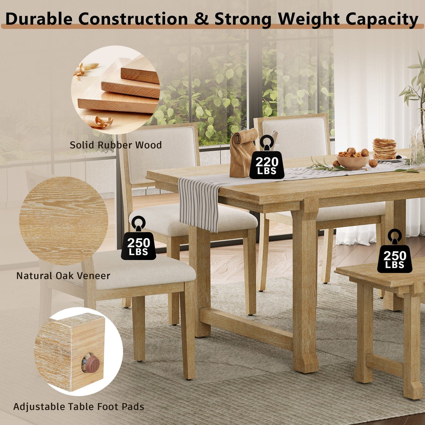 Rubber Wood Six Piece Kitchen and Dining Set