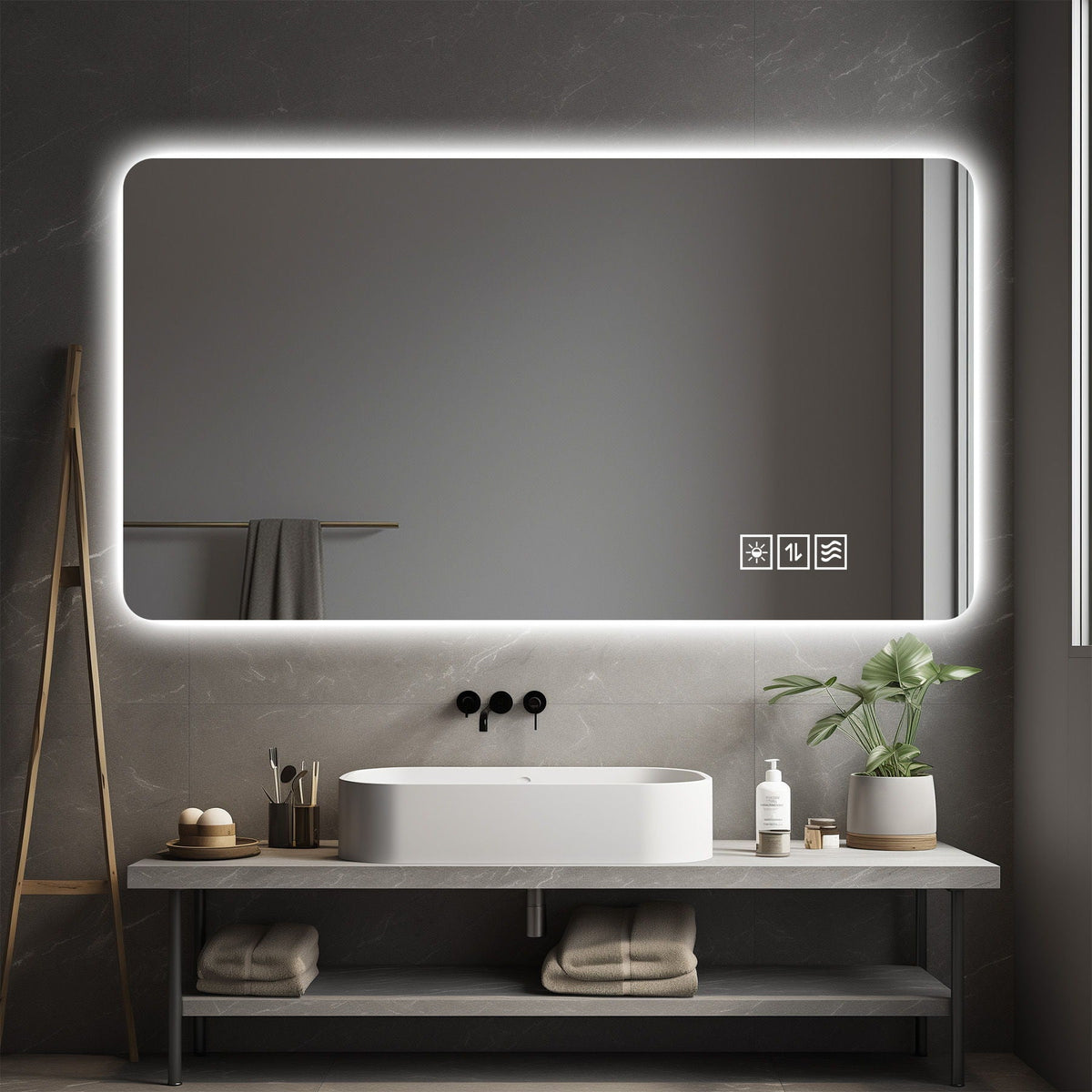 Wall-mounted full-length makeup mirror HouseOfZazla with LED edge lighting and 3 color lighting on Tampa Home & Garden Store