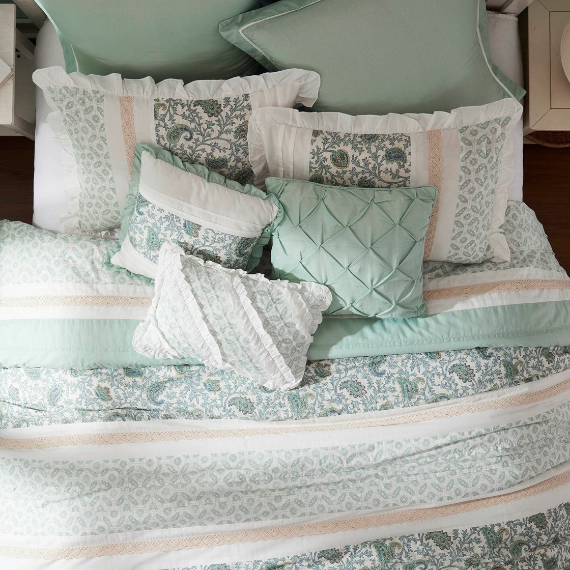 9 Piece Cotton Percale Comforter Set Aqua by HouseOfZazla, quilted comforter with prints on Tampa Home & Garden Store