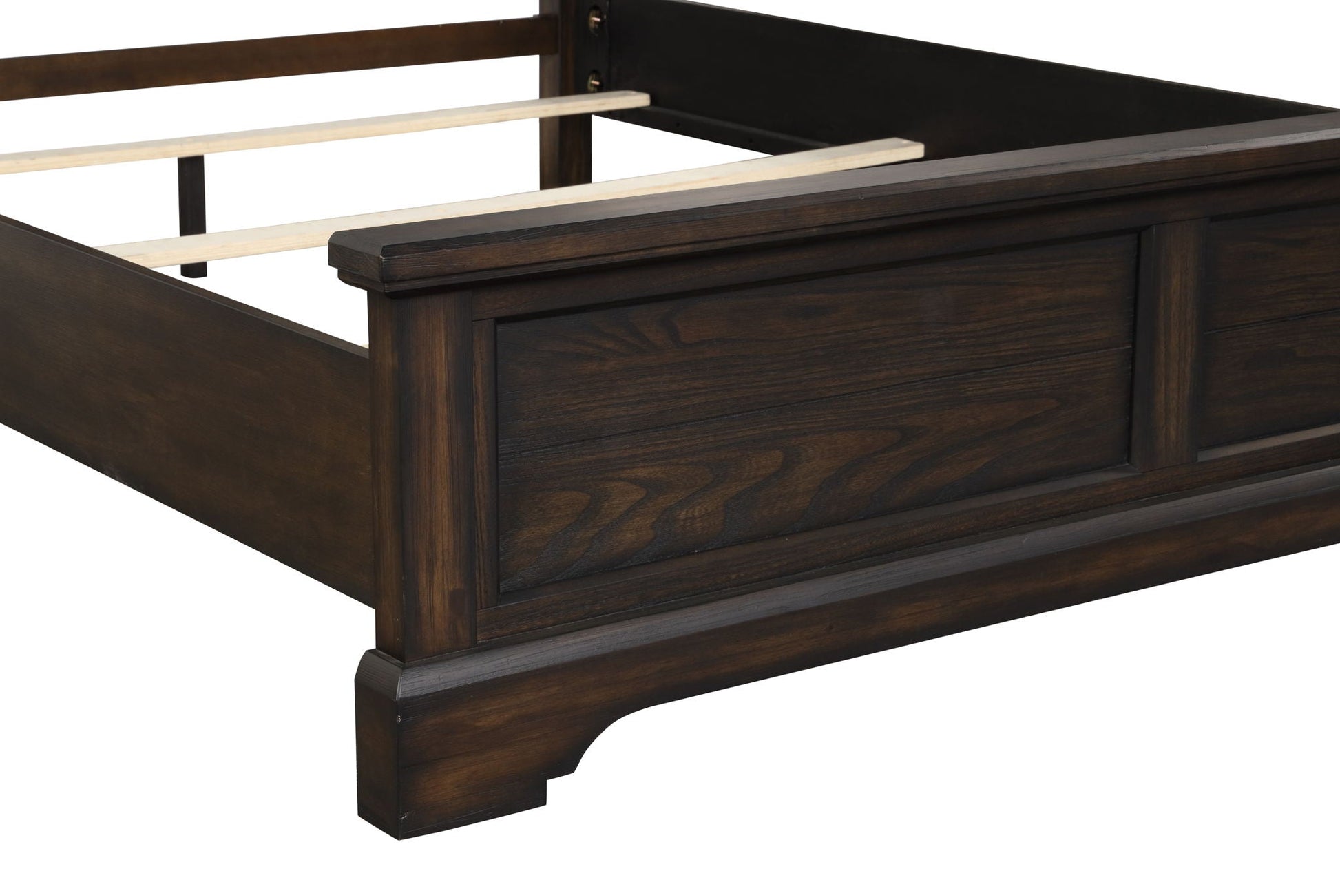 Crafted Sleigh Bed by HouseOfZazla in dark wood with paneled footboard and rails on Tampa Home & Garden Store