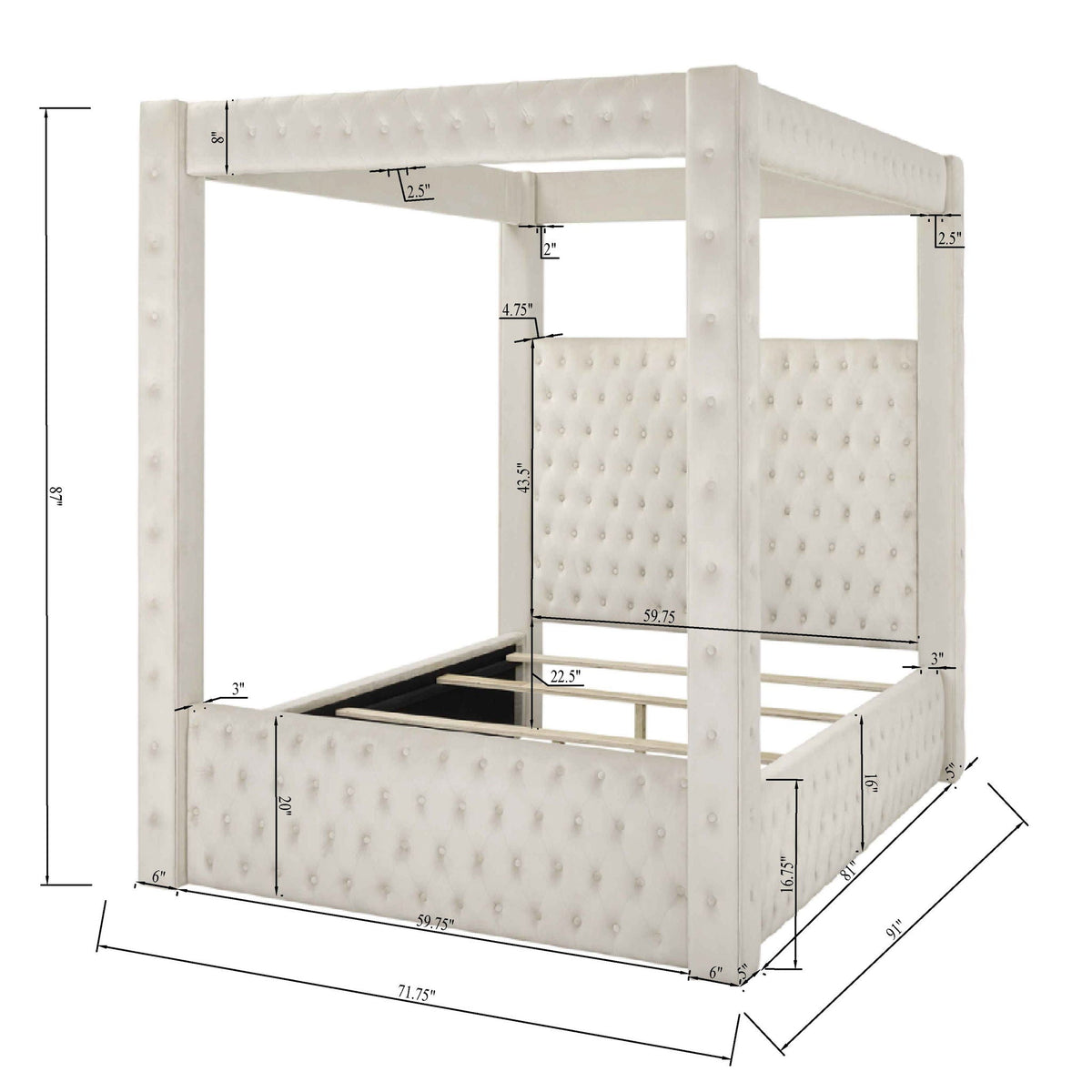 Modern 4 Poster Bed with tufted headboard and footboard by HouseOfZazla in white on Tampa Home & Garden Store