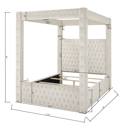 Modern 4 Poster Bed with tufted headboard and footboard by HouseOfZazla in white on Tampa Home & Garden Store