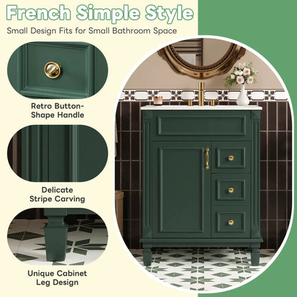 Bathroom vanity with sink, compact cabinet and 2 drawers, brass hardware by Unique Piece on Tampa Home & Garden Store