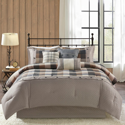 7-Piece Herringbone Comforter Set Neutral Cal King HouseOfZazla plaid shams Tampa Store on Tampa Home & Garden Store