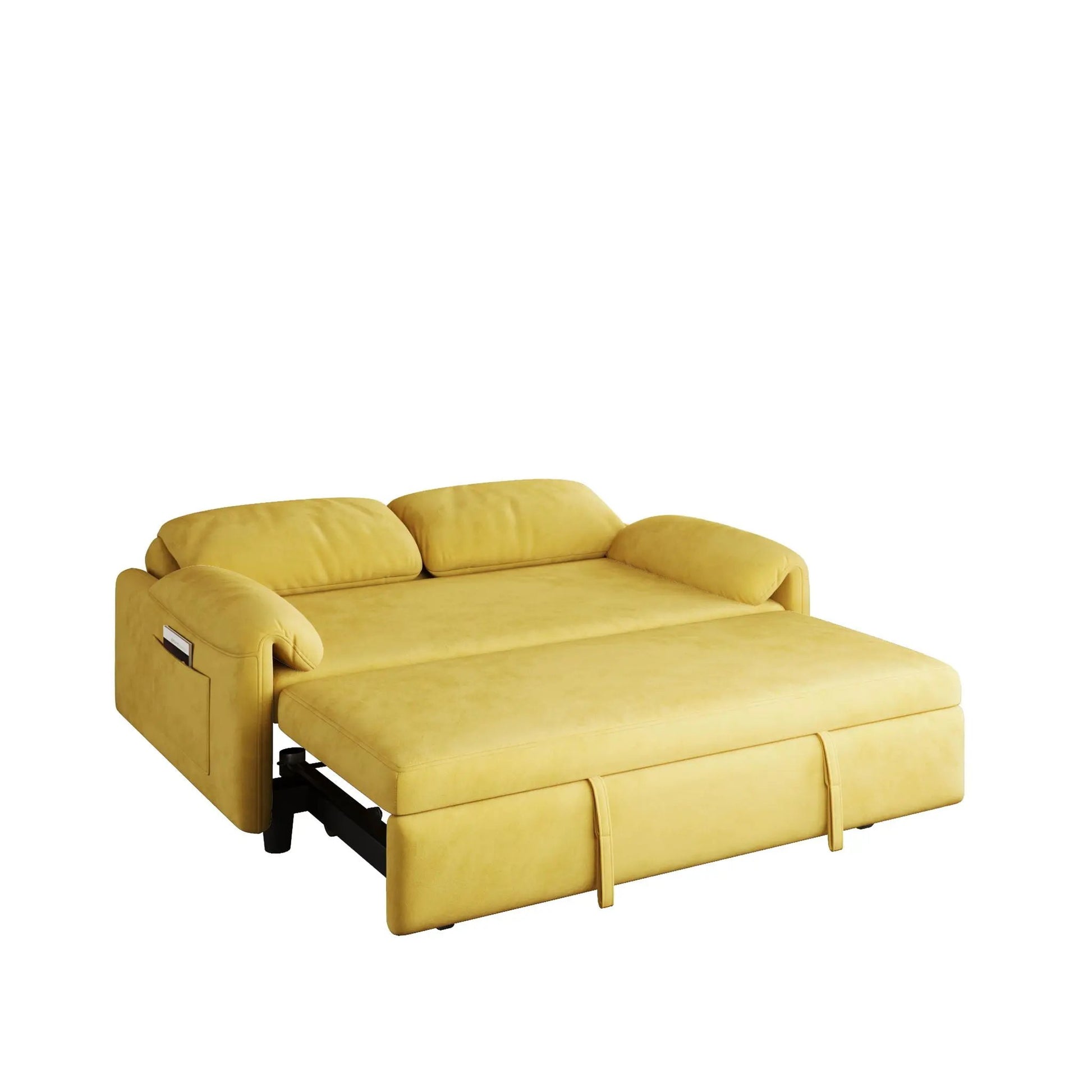 Sofa sleeper in yellow leather by Unique Piece Furniture with retractable queen bed on Tampa Home & Garden Store