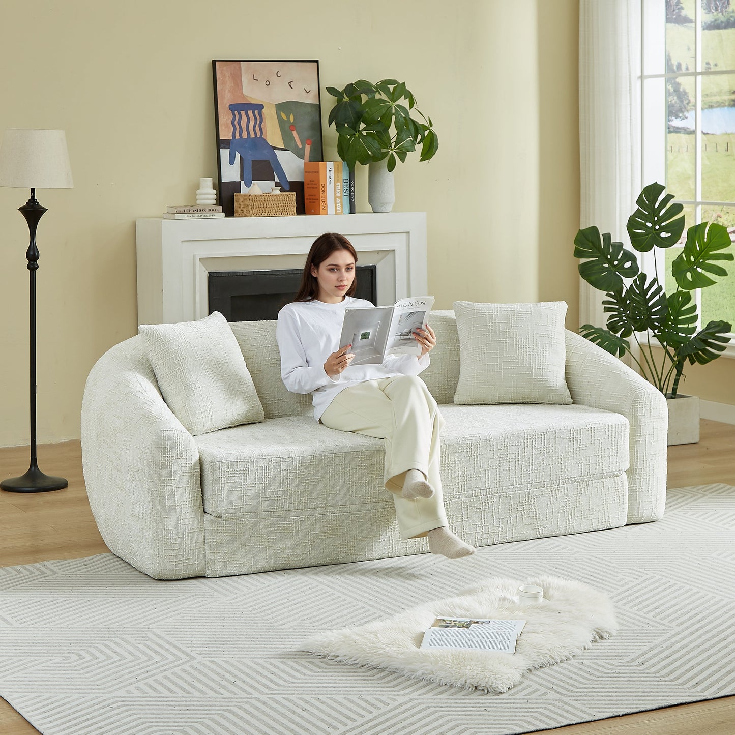 Chenille Curved Convertible Sofa And Recliner