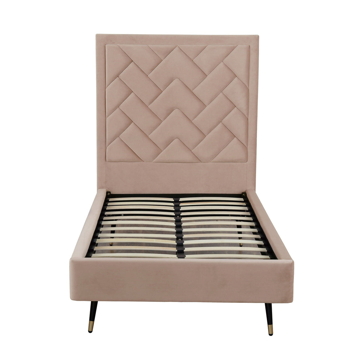 Crosby upholstered bed with tufted headboard and slats in blush pink fabric by HouseOfZazla on Tampa Home & Garden Store