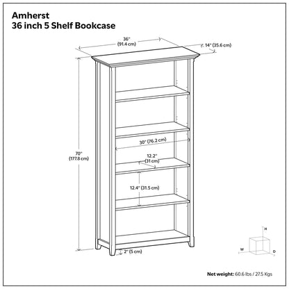 Amherst Five Shelf Bookcase Handcrafted Wood